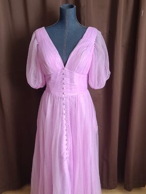 Romantic Lavender Maxi Dress with Puff Sleeves